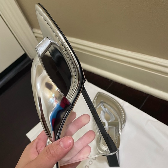 Good American Clear Wedge Sandals Size 7 Silver - Picture 4 of 9